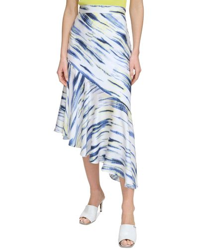 DKNY Printed Asymmetrical Midi Skirt - Blue