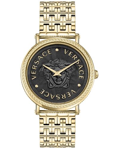 Versace V-dollar Ion-plated Gold-tone Stainless Steel Bracelet Watch 37mm - Metallic