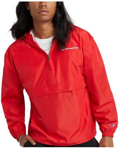 Champion Packable Half-zip Hooded Water-resistant Jacket - Red