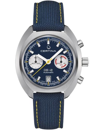 Certina Swiss Automatic Chronograph Ds-2 Blue Synthetic Strap Watch 43mm
