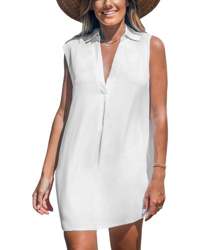 CUPSHE V-neck Basic Collar Cover-up Dress - White