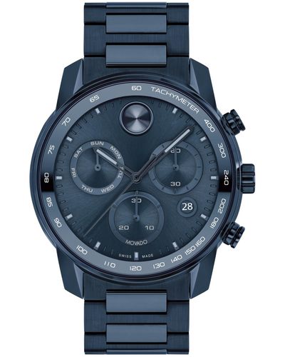 Movado Bold Verso Dark Ionic Plated Steel Bracelet Watch 44mm - Blue