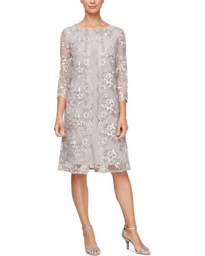 Alex Evenings Floral Embroidered Mesh Jacket Sheath Dress - Gray