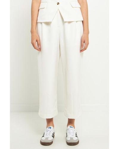 Grey Lab Pleated Cropped Pants - White