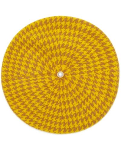 Bellemere New York Bellemere Houndstooth Pearled Cashmere Berets Hat - Yellow