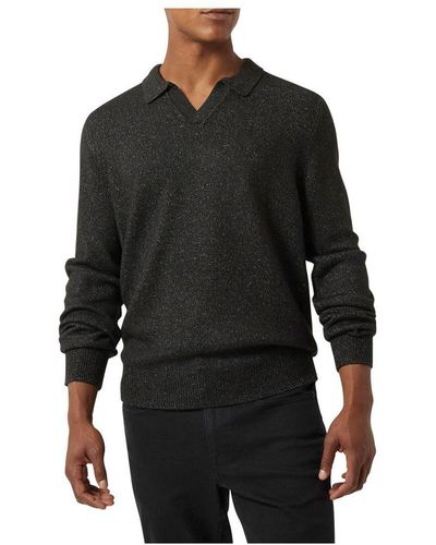 DKNY V-neck Johnny Collar Pullover Sweater - Black