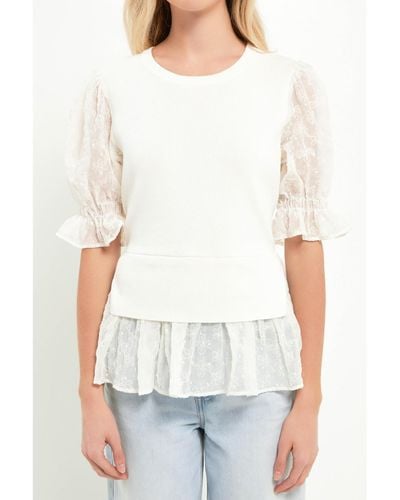 English Factory Textured Mixed Media Top - White