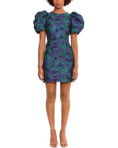 Donna Morgan Jacquard Puff-sleeve Mini Dress - Blue