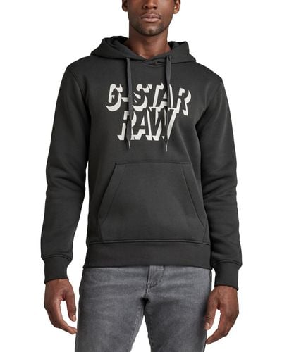 G-Star RAW Classic Fit Retro Shadow Logo Graphic Hoodie - Black