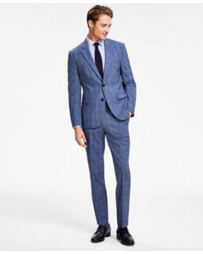 BOSS Hugo By Modern Fit Plaid Suit Separates - Blue
