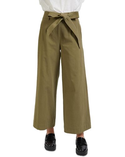 En Saison Essie Cotton Belted Wide-leg Pants - Green