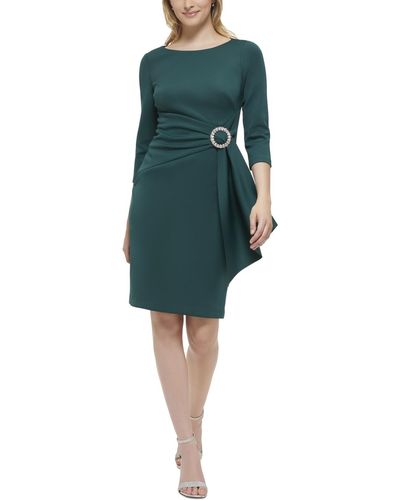 Eliza J Embellished-side-buckle Scuba Crepe Dress - Green