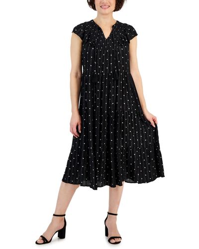 Style & Co. Printed Ruffled Shine Midi Dress - Black