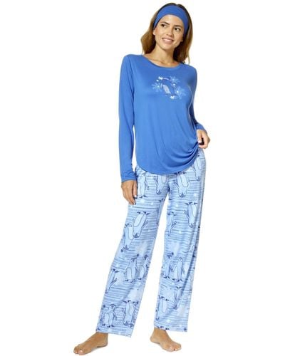 Hue 3-pc. Pajamas & Headband Set - Blue
