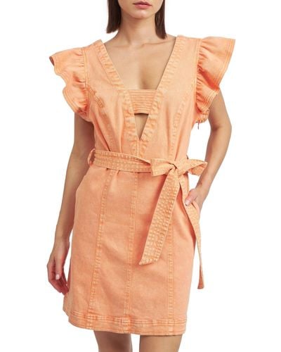 En Saison Isobel Colored Denim Mini Dress - Orange
