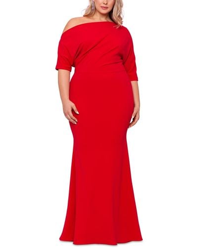Betsy & Adam Plus Size Off-the-shoulder Scuba Gown - Red