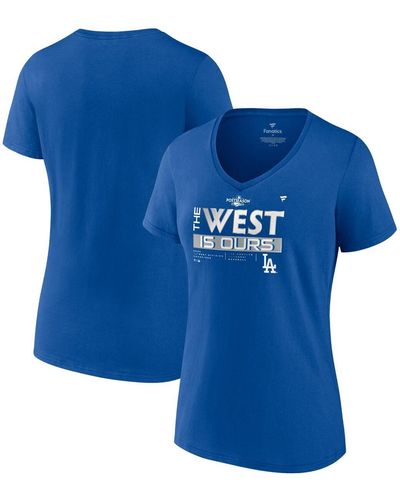 Fanatics Los Angeles Dodgers 2022 Nl West Division Champions Locker Room V-neck T-shirt - Blue