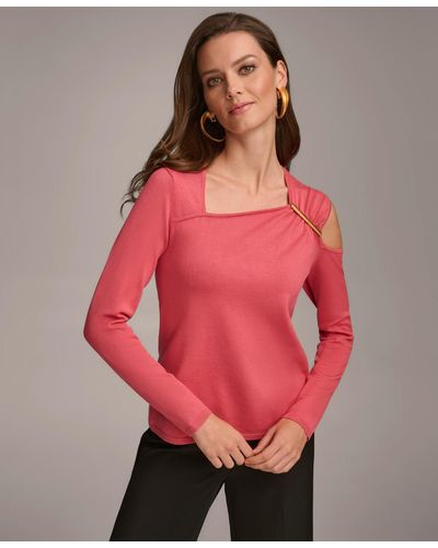 Donna Karan Hardware-trim Cold-shoulder Sweater - Red