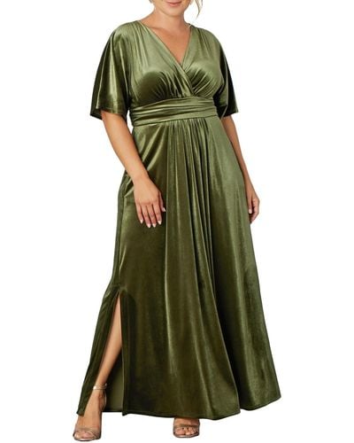 Kiyonna Plus Size Verona Velvet Evening Gown - Green
