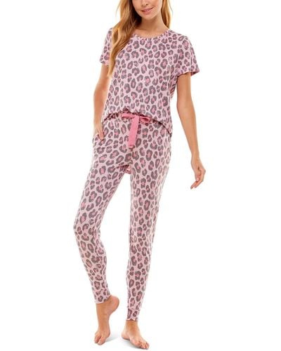 Roudelain Scoop Neck T-shirt & jogger Pants Pajama Set - Pink
