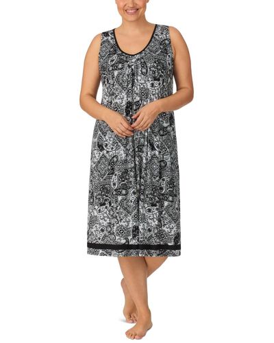 Ellen Tracy Plus Size Printed V-neck Midi Nightgown - Gray