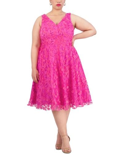 Eliza J Plus Size 3d Floral-applique Fit & Flare Dress - Pink