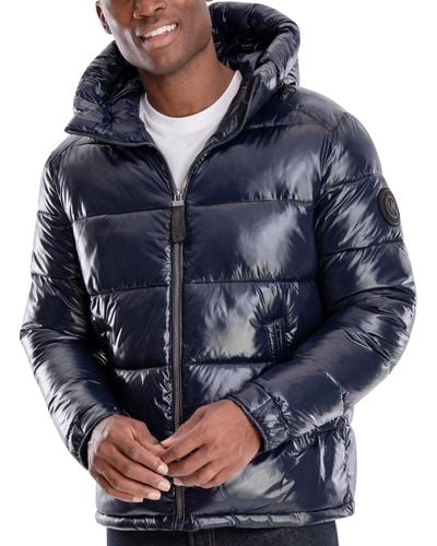 Michael Kors Shiny Hooded Puffer Jacket, Created For Macy's - Blue