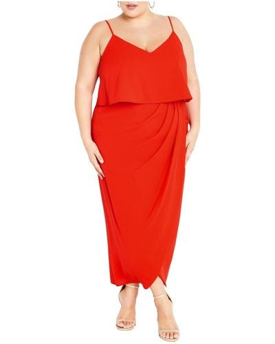 City Chic Plus Size Overlay Dress - Red