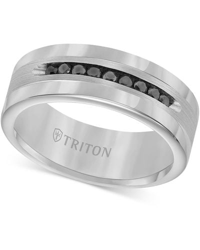 Triton Men's Tungsten And Sterling Silver Ring, Channel-set Black Diamond Accent Wedding Band - Metallic