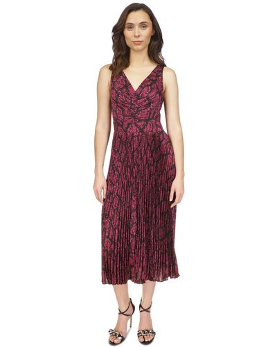 Michael Kors Michael Snakeskin-print Pleated Midi Dress - Red