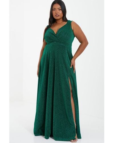 Quiz Plus Size Glitter Wrap Maxi Dress - Green