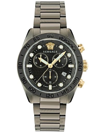 Versace Swiss Chronograph Greca Dome Gunmetal Ion Plated Bracelet Watch 43mm - Gray
