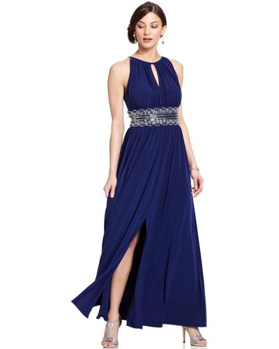 R & M Richards Dress, Sleeveless Beaded Evening Gown - Blue