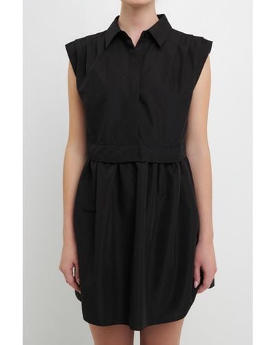 English Factory Pleated Shoulder Shirt Dress - Black