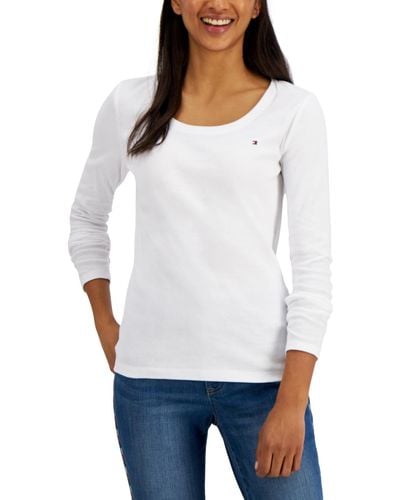 Tommy Hilfiger Solid Scoop-neck Long-sleeve Top - White