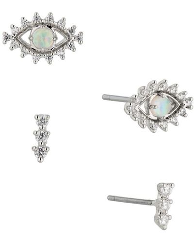 AVA NADRI White Opal Set Of Two Pair Stud Earrings