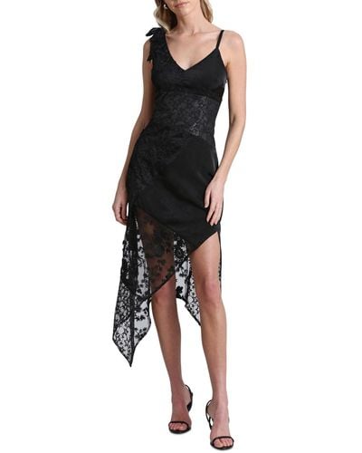 Avec Les Filles Lace Asymmetrical Midi Dress - Black