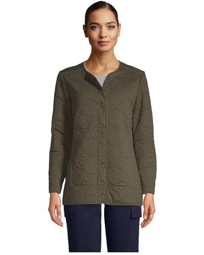Lands' End Cotton Quilted Long Insulated Jacket - Green