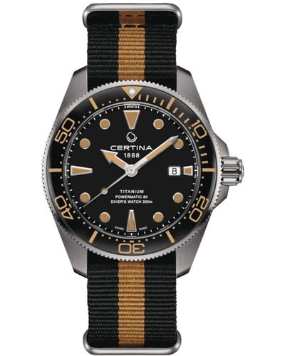 Certina Swis Automatic Ds Action & Orange Synthetic Strap Watch 43mm - Black