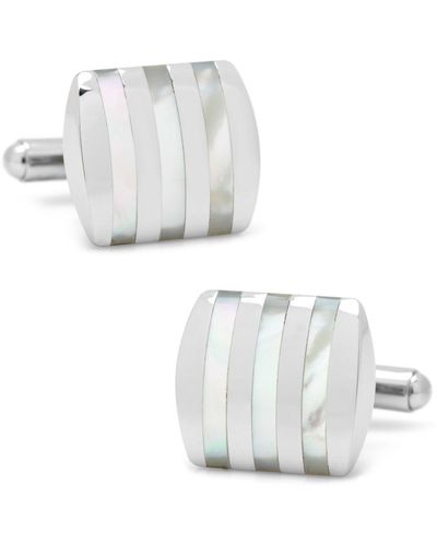 Cufflinks Inc. Stainless Steel Striped Mother Of Pearl Cufflinks - White
