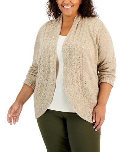 Karen Scott Plus Size Turbo Shawl-collar Cardigan - Natural