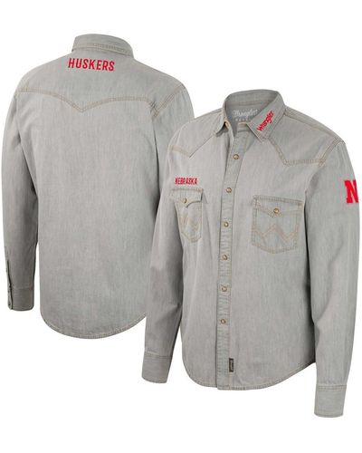 Colosseum Athletics X Wrangler Nebraska Huskers Cowboy Cut Western Full-snap Long Sleeve Shirt - Gray