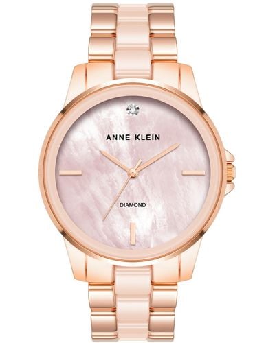Anne Klein Diamond Accent Ceramic & Metal Bracelet Watch 38mm - Pink
