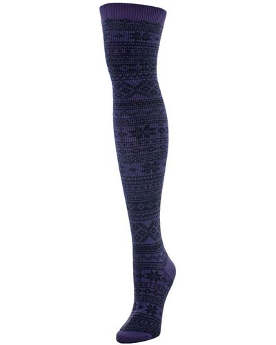 Memoi Snow Flakes Stripes Over The Knee Socks - Purple