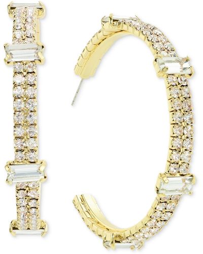 INC International Concepts Tone Crystal Two-row Large Hoop Earrings - Metallic