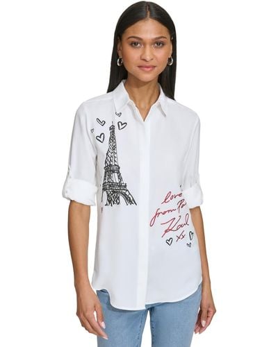 Karl Lagerfeld Love From Paris Eiffel Tower Graphic Shirt - White