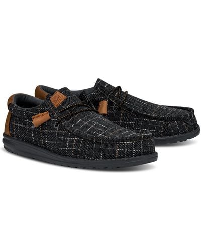 Hey Dude Wally Plaid Canvas Casual Moccasin Sneakers From Finish Line - Black