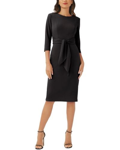 Adrianna Papell Tie-front 3/4-sleeve Crepe Knit Dress - Black