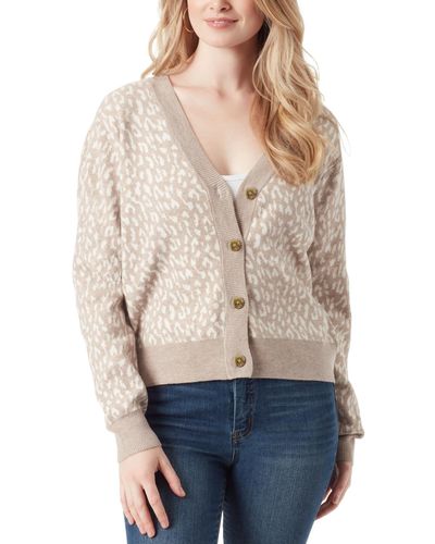 Jessica Simpson Buffalo Plaid Jacquard Button-front Cardigan Sweater - Natural