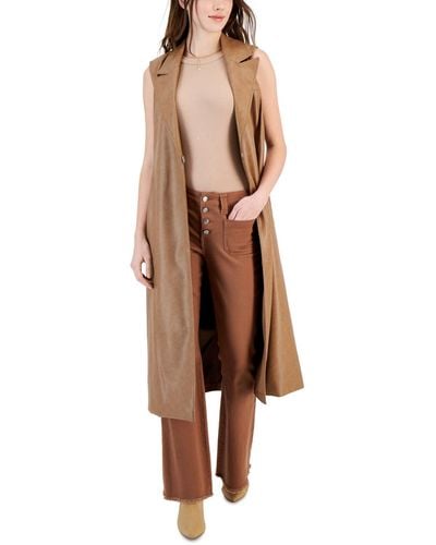 Avec Les Filles Faux Leather Sleeveless Midi Trench Coat - Brown